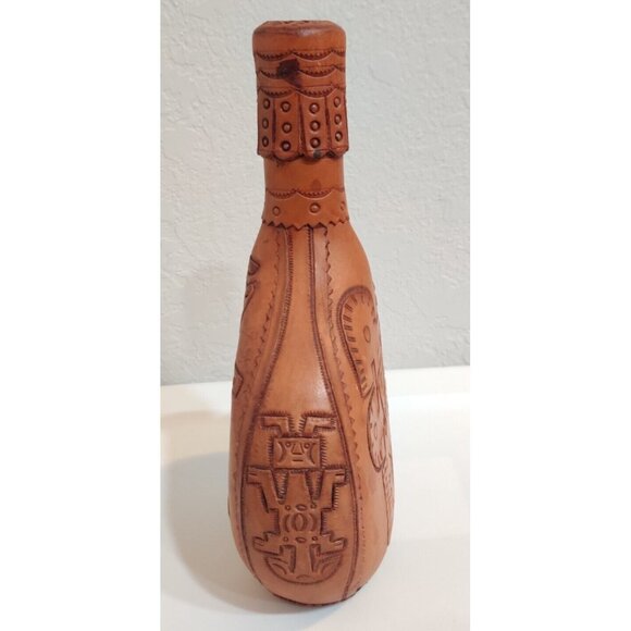 Vtg Leather Tooled Wrapped Wine/Liquor Decanter Columbian Souvenir Art Bottle - Picture 4 of 16